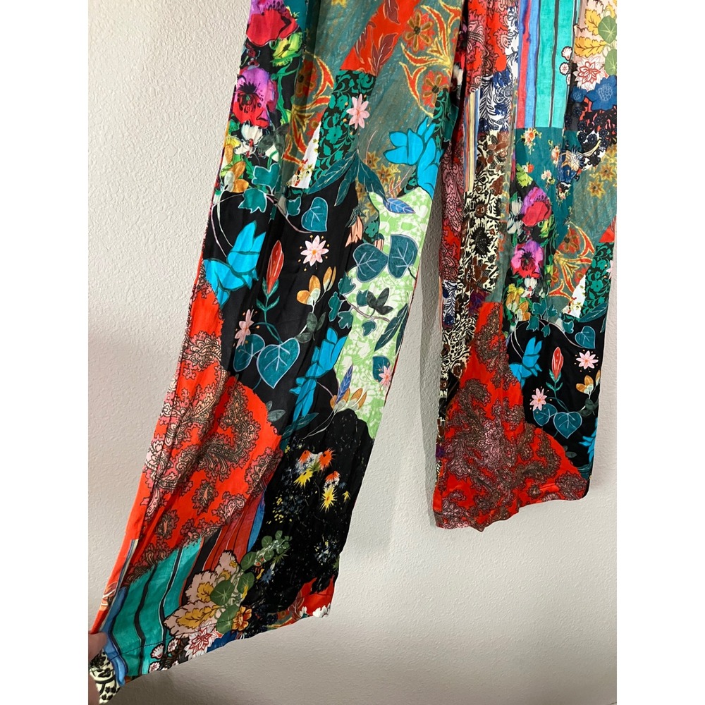 ANTHROPOLOGIE Satin Wide Leg Pants 8 Asian Chinoiserie Print Patchwork Artsy - Picture 3 of 13